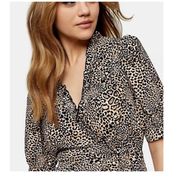 TOPSHOP CHEETAH PRINT MINI WRAP DRESS SIZE 4 - Picture 3 of 7